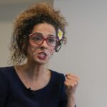 Iranian dissident Masih Alinejad gestures as she speaks during an interview with The Associated Press, Friday, Sept. 23, 2022, in New York. (AP Photo/Mary Altaffer)