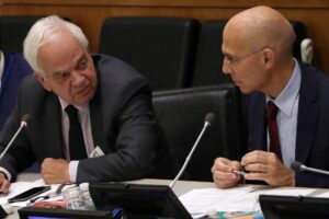 Canadian Minister of Immigration John McCallum speaks with Assistant High Commissioner for Protection Volker Turk (right) at an event on “Mobilizing a ‘Whole of Society’ Approach to Refugees” during the 71st Session of the United Nations General Assembly in the Manhattan, New York, U.S., September 20, 2016. REUTERS/Andrew Kelly/File Photo