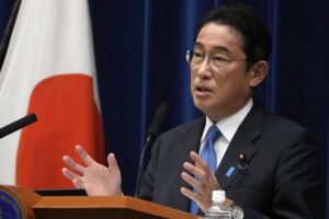 Japan’s Prime Minister Fumio Kishida speaks during a news conference at the prime minister’s official residence in Tokyo Wednesday, Aug. 31, 2022. Kishida says his ruling party will cut ties with the Unification Church following a widening scandal trigged by former leader Shinzo Abe’s assassination last month. (AP Photo/Shuji Kajiyama, Pool)