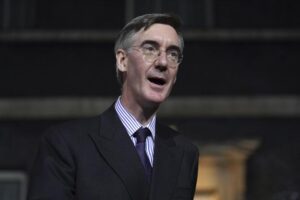 Newly installed Business Secretary Jacob Rees-Mogg leaves Downing Street, London, after meeting new Prime Minister Liz Truss, Tuesday, Sept. 6, 2022. (Kirsty O’Connor/PA via AP)