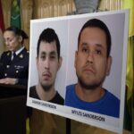 Assistant Commissioner Rhonda Blackmore speaks next to images of Damien Sanderson and Myles Sanderson during a press conference at the Royal Canadian Mounted Police “F” Division headquarters in Regina, Saskatchewan, on Sunday, Sept. 4, 2022. Police said the pair allegedly stabbed and killed multiple people in various locations between the James Smith Cree Nation and in the village of Weldon, northeast of Saskatoon, on Sunday morning, and are presently at large. (Michael Bell/The Canadian Press via AP)