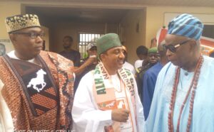Chief Olu Falae (right), Presidential candidate Adewole Adebayo (left) and the party national chairman Shehu Musa Gabam (middle) at the commissioning of the Social Democratic Party (SDP) National Secretariat, Abuja.