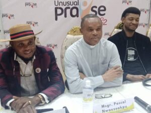 Mosignor Pascal, James Arum and Steve Crown during the breifing