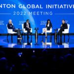 Former President Bill Clinton, from left to right, Tedros Adhanom Ghebreyesus, Karen Miga and Bono Vox participate in a panel at the Clinton Global Initiative, Tuesday, Sept. 20, 2022, in New York. (AP Photo/Julia Nikhinson)