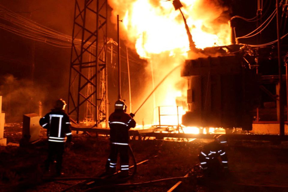 Firefighters work at a site of a thermal power plant damaged by a Russian missile strike, amid Russia’s attack on Ukraine, in Kharkiv, Ukraine September 11, 2022. Press service of the State Emergency Service of Ukraine/Handout via REUTERS