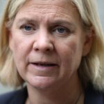 Sweden’s Prime Minister and Party leader of the Social Democrats Magdalena Andersson speak to journalists at a polling station in Nacka outside Stockholm, Sweden, September 11, 2022. Ali Lorestani/TT News Agency/via REUTERS