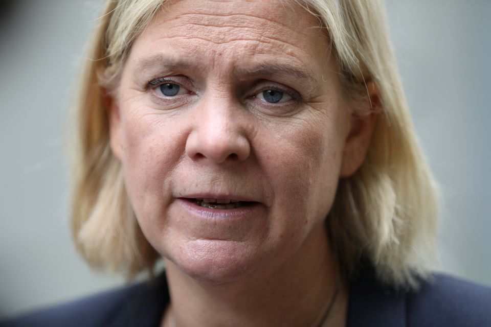 Sweden’s Prime Minister and Party leader of the Social Democrats Magdalena Andersson speak to journalists at a polling station in Nacka outside Stockholm, Sweden, September 11, 2022. Ali Lorestani/TT News Agency/via REUTERS