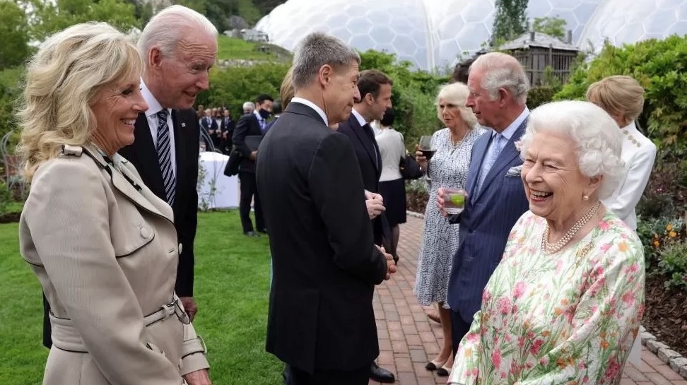 The Queen with Joe and Jill Biden last year at the G7 summit in Cornwall, England