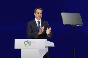 Greek Prime Minister Kyriakos Mitsotakis speaks during a news conference at the annual International Trade Fair of Thessaloniki, Greece, September 10, 2022. REUTERS/Alexandros Avramidis