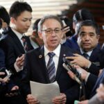 Okinawa Governor Denny Tamaki speaks to the media after a meeting with Japan’s then-Prime Minister Shinzo Abe (not in picture) at Abe’s official residence in Tokyo, Japan, March 1, 2019. Kimimasa Mayama/Pool via Reuters/File Photo