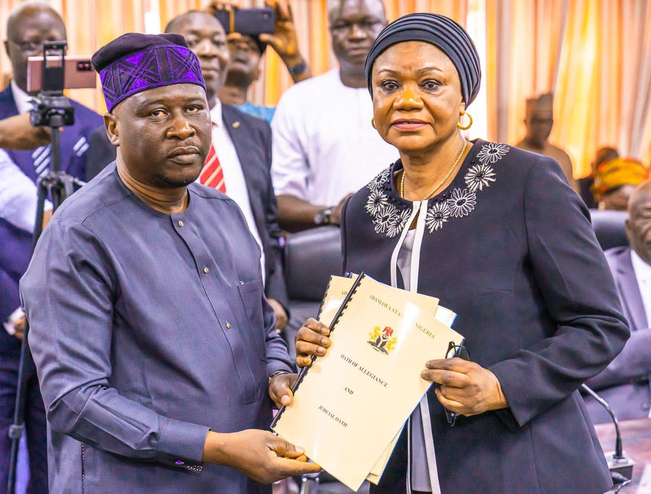 Adamawa Governor Ahmadu Fintiri with Chief Judge Justice Hafsat Abdulrahman