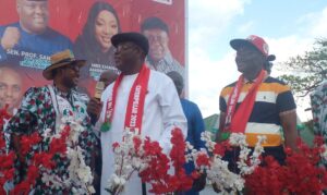 From left Ikem, Ebock and Ukweni during the defection rally held at Iwuru community in Biase LGA of Cross River State