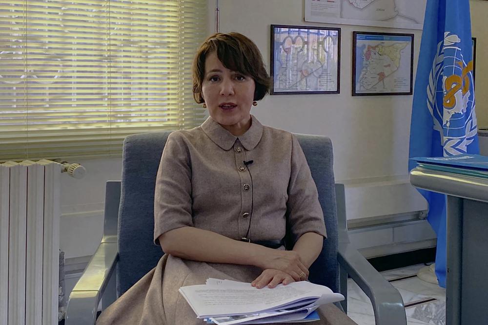 FILE – Dr. Akjemal Magtymova, the World Health Organization’s representative in Syria, speaks during an interview at her office in Damascus, Syria, Tuesday, Feb. 2, 2021. Staffers at the WHO’s Syrian office have alleged that their boss mismanaged millions of dollars, plied government officials with gifts — including computers, gold coins and cars — and acted frivolously as COVID-19 swept the country. (AP Photo)