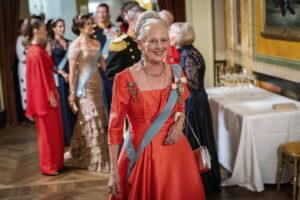 FILE _ Queen Margrethe II of Denmark greets guests during a break at the Danish Royal Theatre to mark the 50th anniversary of Danish Queen Margrethe II’s accession to the throne in Copenhagen, Saturday, Sept. 10, 2022. Denmark’s popular monarch, Queen Margrethe II, has said that the “strong reactions” to her decision to strip the royal titles from four of her grandchildren have affected her, sparking reports in the Danish press of tense relations within Europe’s oldest ruling monarchy. (Ida Marie Odgaard/Ritzau Scanpix via AP, File)