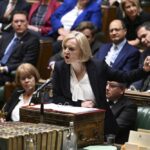 In this handout photo provided by UK Parliament, Britain’s Prime Minister Liz Truss speaks during Prime Minister’s Questions in the House of Commons in London, Wednesday, Oct. 19, 2022. (Jessica Taylor/UK Parliament via AP)