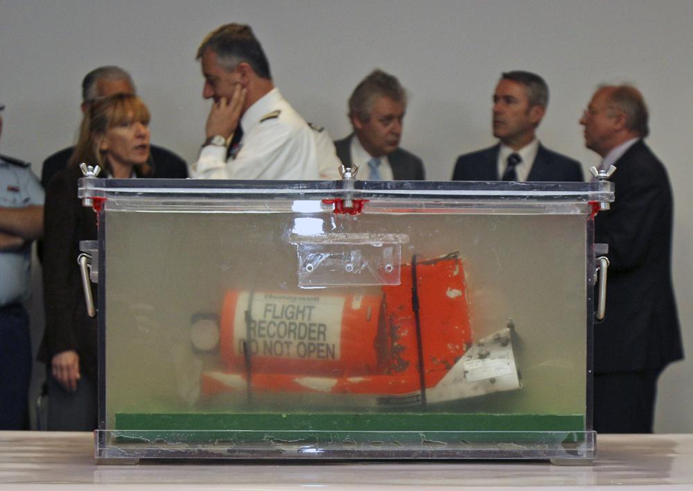 FILE – One of the two flight recorders of the Air France flight 447, that crashed in 2009, is displayed to reporters during a press conference at the French investigators’ headquarters in Le Bourget, near Paris, May 12, 2011. It was the worst plane crash in Air France history, killing people of 33 nationalities and having lasting impact. It led to changes in air safety regulations, how pilots are trained and the use of airspeed sensors. (AP Photo/Michel Euler, File)