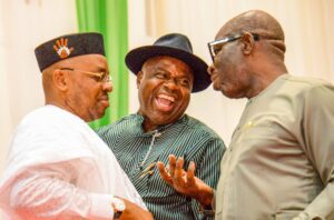 L-R: Akwa Ibom Governor Udom Emmanuel, Bayelsa Governor Douye Diri, Edo Governor Godwin Obaseki