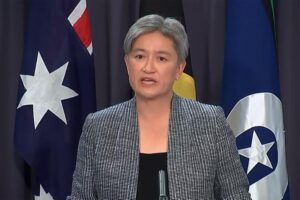 In this image taken from video, Australian Foreign Minister Penny Wong speaks during a press conference, Tuesday, Oct. 18, 2022, in Canberra, Australia. Wong announced Australia has reversed a previous government’s recognition of West Jerusalem as Israel’s capital. (Australia Pool via AP)