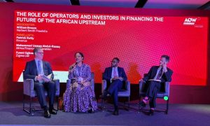 Ms Funmi Ogbue, MD of Zigma flanked by Mohammed Abdul-Razaq of AFC, Patrick Rutty of Enverus and William Breeze of Herbert Smith Freehills during a panel session at the just-concluded AOW2022 in South Africa.