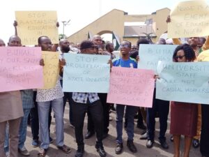 FUOYE lecturers carrying placards during the protest