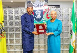 Managing Director Nigerian Ports Authority, Mohammed Bello Koko (Left) and President World Maritime University, Malmo-Sweden Dr Cleopatra Doumbia-Henry during a courtesy visit to the Authority’s headquarters in Lagos