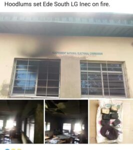 Osun: Suspected hoodlums set INEC office on fire