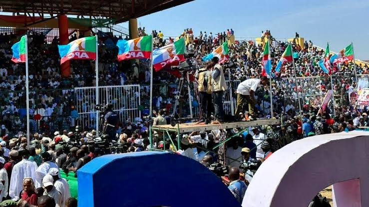 PDP supporters wash venue of APC presidential flag-off to reject Tinubu