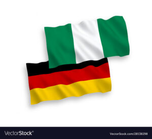 Flags of Nigeria and Germany on a white background