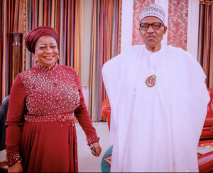 President Muhammadu Buhari receives briefing from the New NDDC Chairman Ms. Lauretta Onochie at the State House Abuja