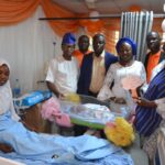 L-R : Mother of First Baby of the Year at Lagos Island Maternity Hospital, Mrs Mojisola Mohammed, Director, Clinical Services and Trainjng, Dr Ogungbemile Babalola; Commercial Director, Vitafoam Nigeria PLC, Sola Owoade, Head Administration and Human Resources, Lagos Mainland Hospital, Mrs Kudirat Salu; Head of Technical, Vitafoam, Ola Ogunfeyitimi and Apex Nurse, Lagos Mainland Hospital, Mrs Oluwatoyin Champion during presentation of gifts to the First Baby of the year by Vitafoam in Lagos