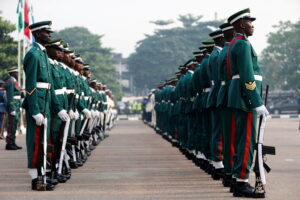 FILE PHOTO: Soldiers stand in a parade at the military arcade during a ceremony marking the army Remembrance Day in Lagos