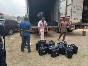 Some of the sensitive materials being offloaded at INEC office for distribution to the LGAs in Cross River State