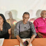 President, Alaigbo Development Foundation (ADF), Prof Uzodimma Nwala (m), BOT member, Archbishop Chijioke Nwaobia (r) and Chidimma Udegbunam of ADF legal team, during the group’s press conference reaffirming support for the Obi/Datti Presidency in Enugu, on Tuesday, February 21, 2023