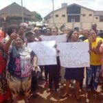 The protesting women at the INEC Benin office on Monday, March 20, 2023