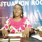 LANW Acting Executive Director Mrs Hannatu Ahuwan (M) while presenting her organisation’s observation report in Kaduna on Wednesday, March 22, 2023