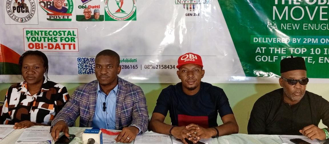 OBIdients addressing press conference in Enugu