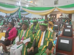 Prof Obiora Ike and Pro Charles Igwe during the convocation lecture