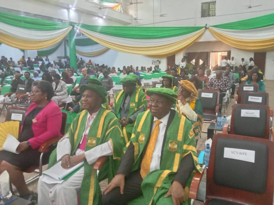 Prof Obiora Ike and Pro Charles Igwe during the convocation lecture