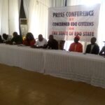 Monday, March 13, 2023: Cross section of executive members of Concerned Citizens of Edo State at a press briefing in Benin City