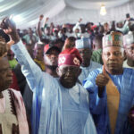 Bola Ahmed Tinubu reacts after he was declared winner in Nigeria’s presidential election at the Party’s campaign headquarters, in Abuja