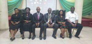 L – R: Afolake Oso, Deputy Registrar, Technical & Professional Services; Titilayo Fowokan, Chairman Student Affairs & Tertiary Education Relations; Innocent Ohagwa, Deputy Vice President; Chief Adesina Adedayo, President/Chairman of Council; Justina Okoror, Chairman, Taxation Standards & Practice Monitoring Committee; and Lanre Olasunkanmi, Registrar/Chief Executive, all from the Chartered Institute of Taxation of Nigeria (CITN)
