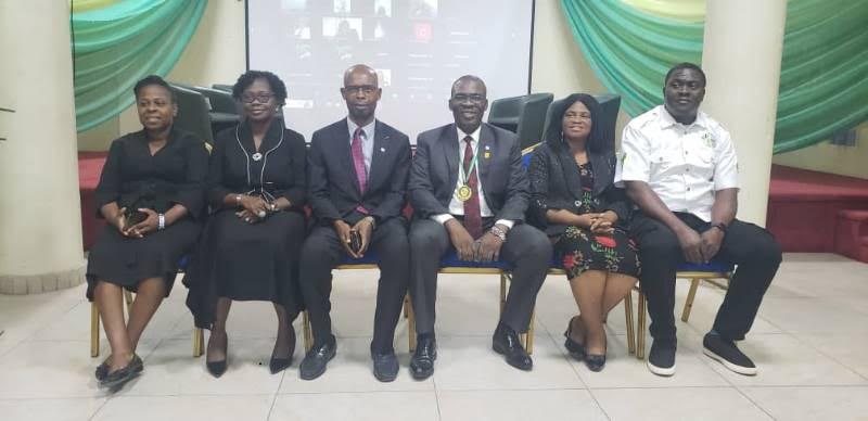 L – R: Afolake Oso, Deputy Registrar, Technical & Professional Services; Titilayo Fowokan, Chairman Student Affairs & Tertiary Education Relations; Innocent Ohagwa, Deputy Vice President; Chief Adesina Adedayo, President/Chairman of Council; Justina Okoror, Chairman, Taxation Standards & Practice Monitoring Committee; and Lanre Olasunkanmi, Registrar/Chief Executive, all from the Chartered Institute of Taxation of Nigeria (CITN)