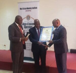 L-R: Commissioner of Insurance & Chairman of WAISA & CISWAMZ, Gambia Pa Allieu Sillah; CFI Nigeria, Olorundare Sunday Thomas and the Director-General of WAMI, Olorushola Olowofeso