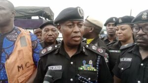 Cross River State Police Commissioner Mr Gyogon Augustine Grimah addressing reporters in Calabar on the recovery mission