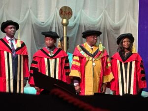 L-R: Francis Olawale, Honorary Treasurer; Ifeyinwa Essien-Akpan, Guest Lecturer, Taiwo Gbenga Owokalade, President; and Oladunni Ogunsulire, Deputy Registrar- Academics, all of Institute of Chartered Secretaries and Administrators of Nigeria, ICSAN, at her 22nd induction recently in Lagos