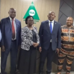 L-R: Davis Iyasere, Head, Corp. Affairs/HR, Nigerian Insurers Asso. (NIA); Samuel Samuel Ogbodu, MD/CEO, Sunu Assurance; Yetunde Ilori, DG, NIA; Akinjide Orimolade, MD/CEO, Stanbic IBTC Insurance; Salami Rasaaq, Dep. Dir. Corp. Comms/Matk Devt, NAICOM; and Demola Abidogun, MD/CEO, Guinea Insurance, all members of Publicity Sub-C’ttee of Insurers C’ttee after press brief