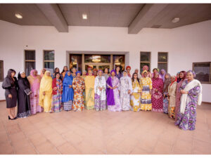 Nigeria’s First Lady, Oluremi Tinubu, Wife of Vice President of Nigeria, Hajia Nana Shettima, flanked by Wives of Governors from the 36 States of the Federation after the meeting of the Renewed Hope Initiative Held at State House Aso Villa Abuja