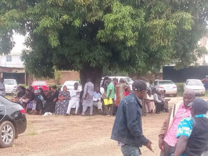 Workers waiting for their turn to be screened