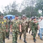 Chief of Naval Staff (CNS) Vice Admiral Emmanuel Ogalla, 2nd from right, with other Naval personnel during the familiarisation Tour of Facilities in Calabar on Tuesday