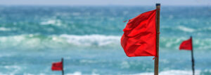 Red warning flag on beach